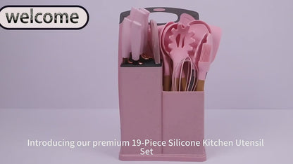 19 Pcs Kitchen Cooking Utensils and Knife Set with Block